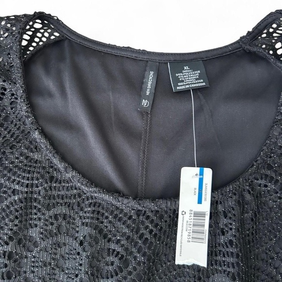 NWT- Black Metallic Lace Fringe Top – New Directions XL | Boho Festival Glam - Picture 2 of 8